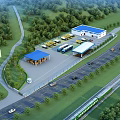 Aerial Planning of Gas Station Complex with Parking Lot Buildings Roads and Greenery