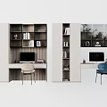 Modern Bookcase Home Office Setup With Desk Computer Chair And Decorative Storage 3d model