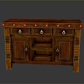 Classic Wooden Cabinet Design With Drawers Doors Open Shelf And Metal Rivets