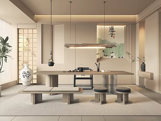 New Chinese Style Tea Room Chandelier Decoration Ornaments Tea Table and Chair 3d model
