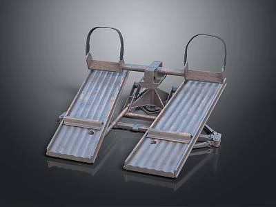 Metal Pedal Device With Dual Symmetric Pedals Central Connecting Structure Silver Reflective Surface 3d model