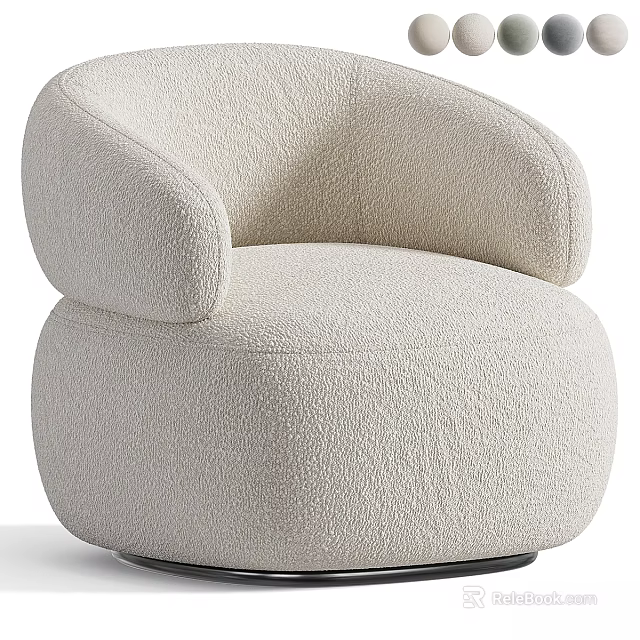 Modern Beige Plush Accent Chair With Rounded Armrests And Cozy Design 3d model 