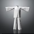 White Traditional Chinese Clothing Set With Stand Collar Wide Sleeves And Loose Pants