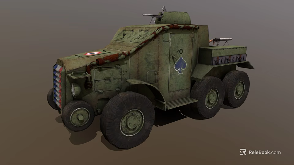 Vintage Military Armored Truck With Machine Gun Spade Logo And Camouflage Paint 3d model 