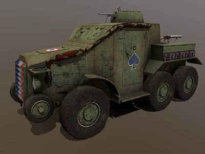 Vintage Military Armored Truck With Machine Gun Spade Logo And Camouflage Paint 3d model