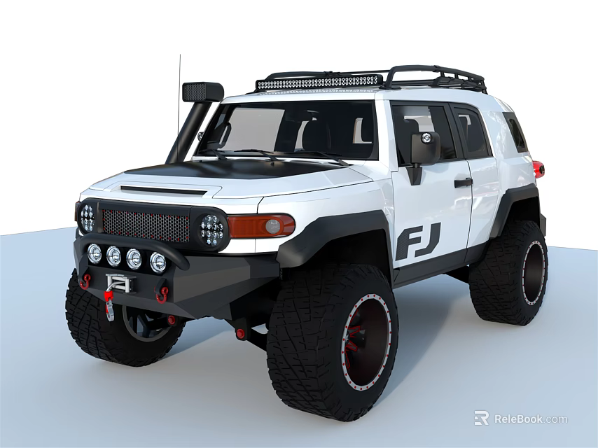 White FJ Style Off Road Vehicle With Roof Rack Large Tires And Front Round Headlights 3d model 