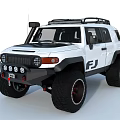 White FJ Style Off Road Vehicle With Roof Rack Large Tires And Front Round Headlights