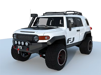 White FJ Style Off Road Vehicle With Roof Rack Large Tires And Front Round Headlights 3d model