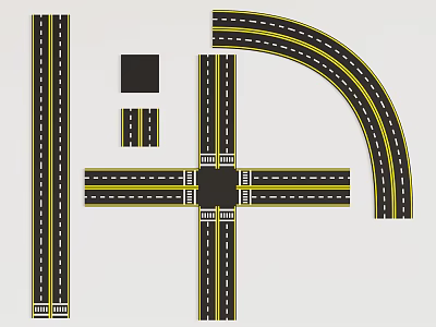 Road Facilities With Straight Roads Crossroads Curved Sections Black Pavement And Yellow Lane Markings 3d model