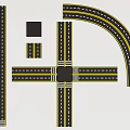 Road Facilities With Straight Roads Crossroads Curved Sections Black Pavement And Yellow Lane Markings