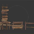 Rustic Wooden Scene Components With Fence Shelf Bench And Natural Brown Wood Structures