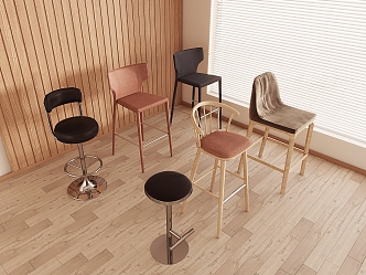 Modern Bar Chair Bar Chair Bar Stool High Stool Wooden Bar Chair 3d model