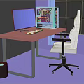 Pink Office Desk With Monitor Keyboard Mouse And White Chair In Modern Workspace