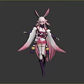 Game Anime Character With Pink Long Hair Rabbit Ears White Pink Outfit Flowing Sleeves And Boots