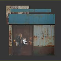 Cartoon Scene With Stacked Rusty Metal Colorful Blocks And Weathered Red Blue Textures
