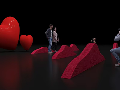 Red Heart Sculptures And Wave Structures Photo Spot For People Taking 3d model