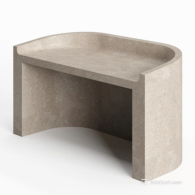 Modern Minimalist Bedside Table With Light Gray Stone Curved Edge Open Design Structure 3d model