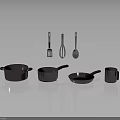 Modern Kitchen Living Supplies Set With Pots Pans Spatula Whisk And Coffee Mug