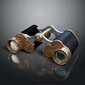 Vintage Brass Binoculars With Black Leather Cover And Clear Glass Lenses