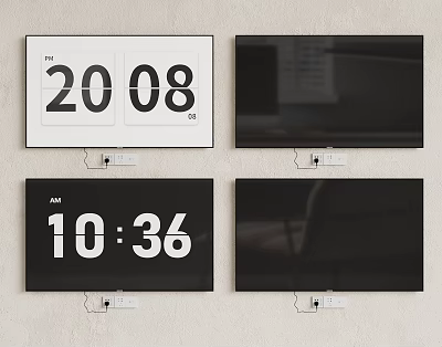 Multiple TVs Showing Time And Indoor Scenes With Different Backgrounds 3d model