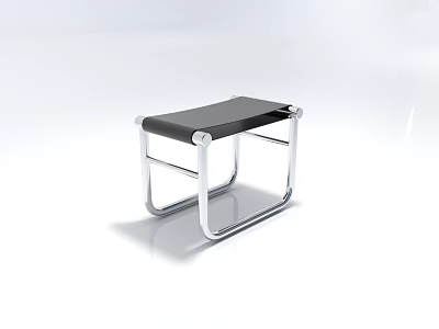 Modern Sleek Stool With Silver Metal Frame And Black Cushion On White Background 3d model
