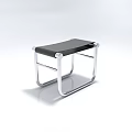 Modern Sleek Stool With Silver Metal Frame And Black Cushion On White Background