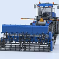 Blue Functional Agricultural Tractor With Large Farming Machinery For Field Work