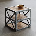Industrial Style Side Table With Metal Frame Wooden Shelves And Gold Bowl