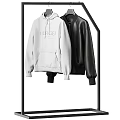 Stylish White Tommy Hilfiger Hoodie and Black Leather Jacket Hanging on Hanger