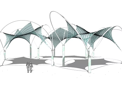 Curved Tensile Membrane Structures With Support Columns For Outdoor Public Spaces 3d model