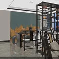 Chinese Modern Living And Dining Room Interior With Dark Wooden Floors Display Cabinets And Chandelier