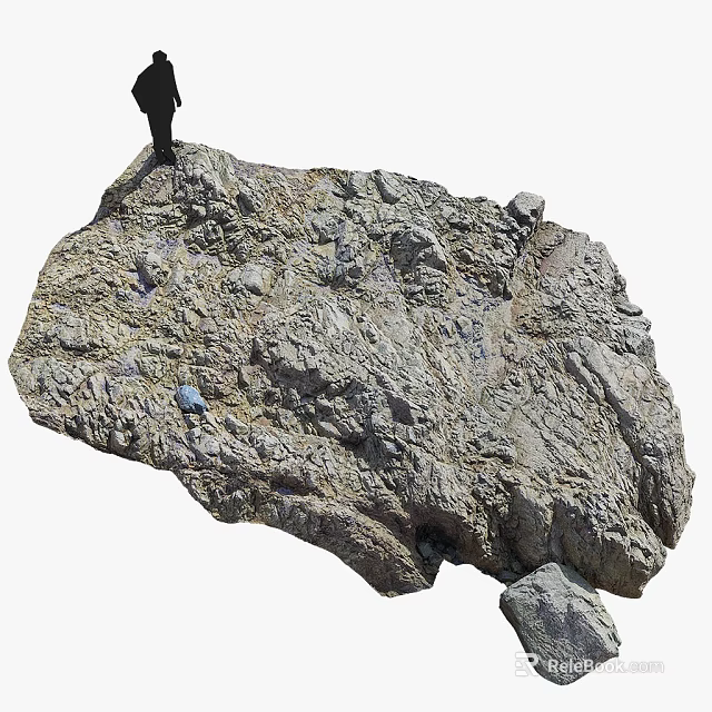 Large Rough Stone Formation With Natural Wooden Elements And Person Standing 3d model 