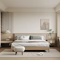 Minimalist Modern Bedroom Interior With Wooden Bed Nightstand Lamp And Area Rug