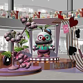Vibrant Shopping Mall Photo Check in Spot Featuring Pink Cartoon Character Balloons And Hearts