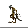 Mythical Horned Creature With Slender Body Brownish Yellow Skin Claws And Standing Posture