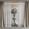 Cream Wind Curtain Gauze Curtain Vertical Curtain Roman Rod 3d model