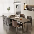 Modern Kitchen Interior Design With Island Counter Dining Table Chairs And Green Plant