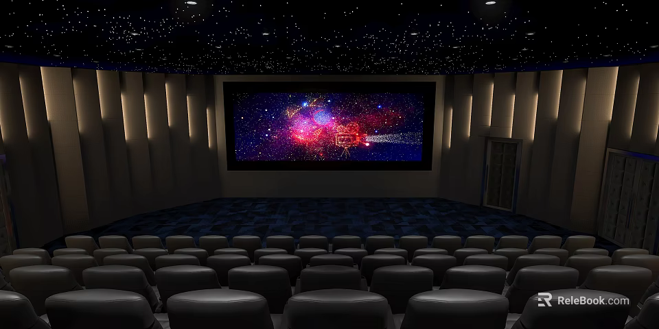 Cinema Interior With Starry Screen Starry Ceiling Black Seats And Lighting 3d model 