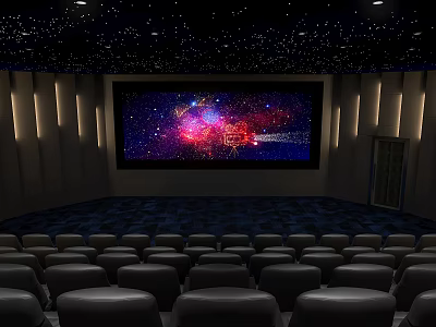 Cinema Interior With Starry Screen Starry Ceiling Black Seats And Lighting 3d model