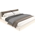 Modern Double Bed With Beige Headboard White Frame And Patterned Quilt 3d model