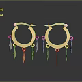 Elegant Shiny Gold Hoop Earrings With Decorative Pendants And Reflective Design