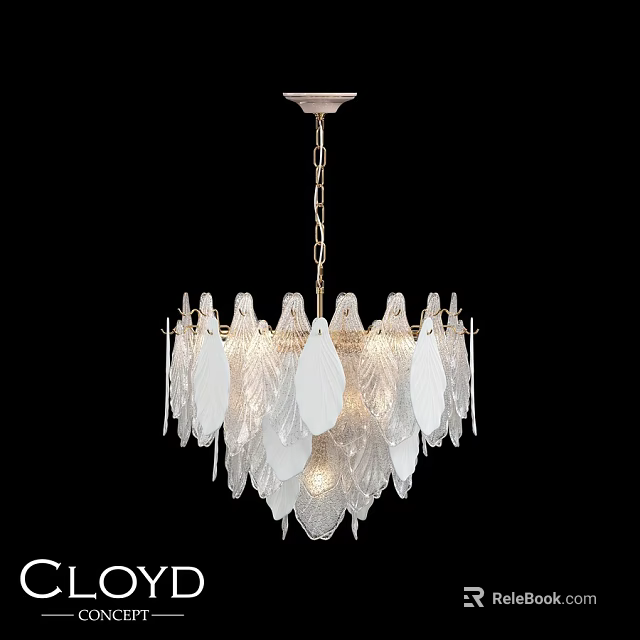 Elegant Modern Chandelier With White Feather Shaped Glass For Home Decor 3d model 