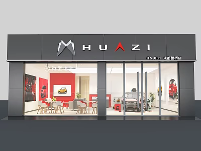 HUAZI Fashion Aesthetics Storefront With Black Facade Glass Doors Red Interior And Clothing Displays 3d model