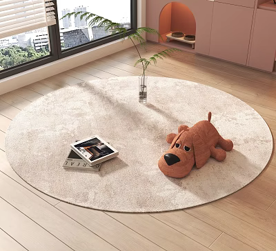 Soft Light Colored Round Rug In Living Room With Plush Dog Magazine And Vase 3d model Soft Light Colored Round Rug In Living Room With Plush Dog Magazine And Vase 3d model