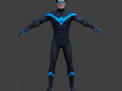 Game and Movie Character in Black Bodysuit With Blue Accents and V Shaped Chest Emblem 3d model