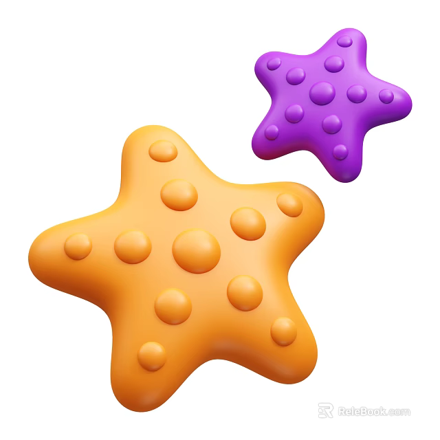Vibrant Orange and Purple Starfish Aquatic Animals with Spotted Bodies and Star Shapes 3d model 