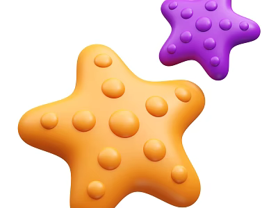 Vibrant Orange and Purple Starfish Aquatic Animals with Spotted Bodies and Star Shapes 3d model