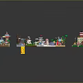 Colorful Cartoon Style Lego Miniature Buildings Featuring Various Creative Scenes