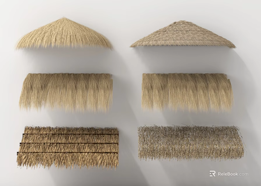Various Straw Thatch Roof Designs For Outdoor Garden And Patio 3d model 