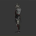3D Model of Warrior in Silver and Red Armor With Helmet and Detailed Design